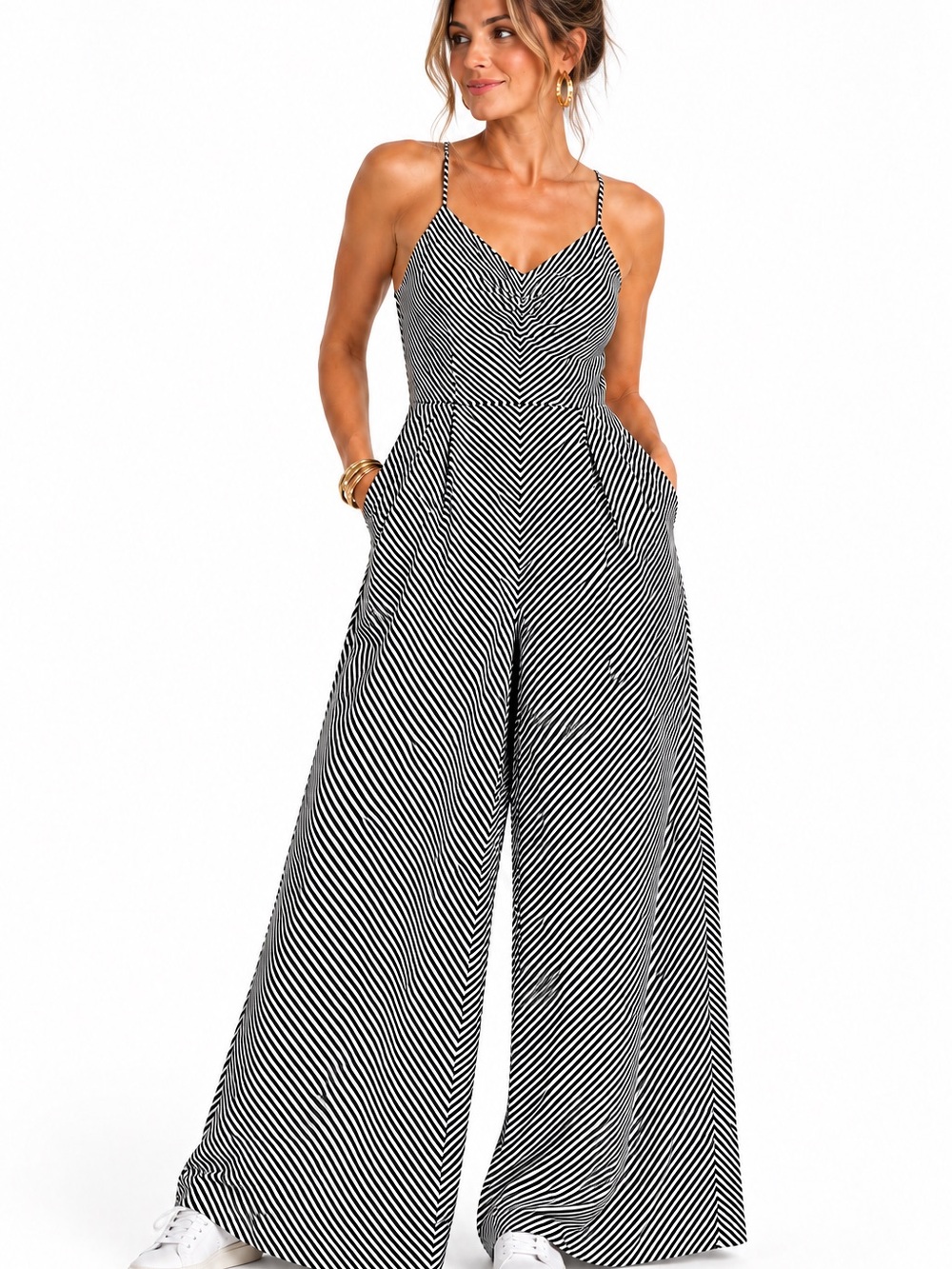 Black & White Chevron Stripe Wide-Leg Jumpsuit — H&M — Size 4